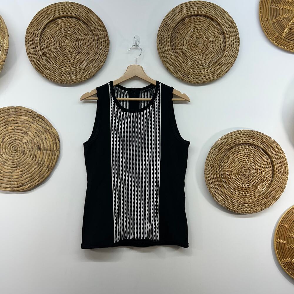 White House Black Market Neutral Black White Sleeveless Knit Tank Top Medium